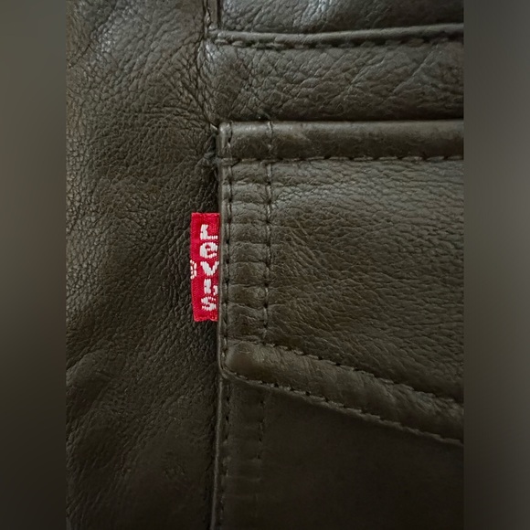 LEVI STRAUSS & CO BROWN FAUX LEATHER FLEECE LINED JACKET SZ large preowned - Picture 6 of 11